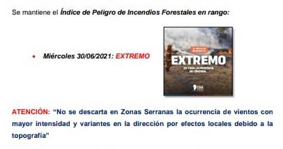 Hay alerta por riesgo extremo de incendios forestales en las sierras de Córdoba-La Ola Digital