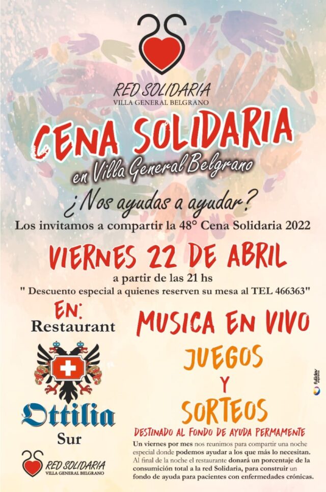 Se viene una nueva Cena Solidaria en Villa General Belgrano-La Ola Digital