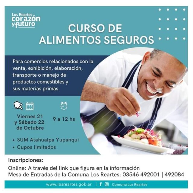 Curso de manipulación de alimentos en Los Reartes
