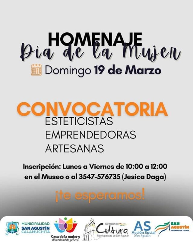 San Agustín: convocatoria Mes de la Mujer