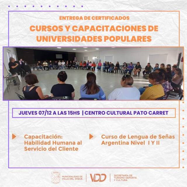 Entrega de certificados de la Universidad Popular en Villa del Dique