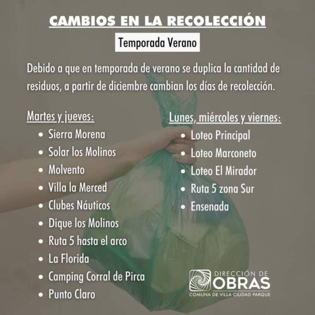 Villa Ciudad Parque: cambian el día de recolección de basura