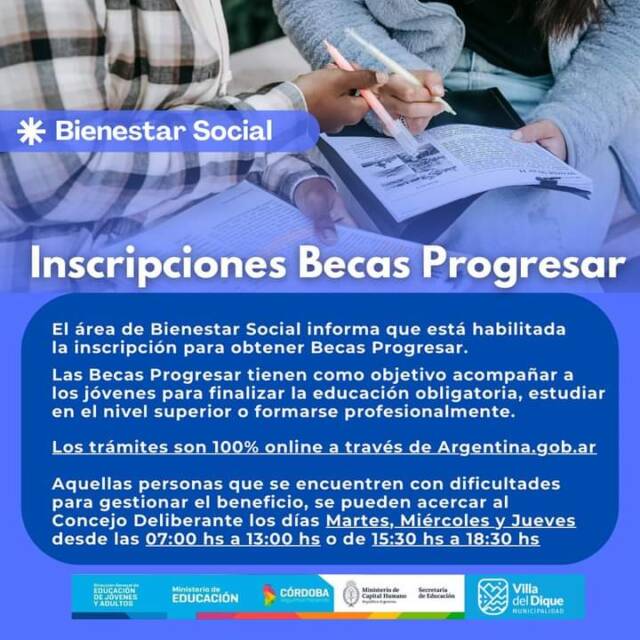 Villa del Dique: Becas Progresar 2024