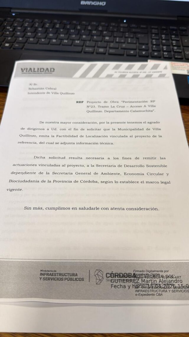 Avanza el proyecto para pavimentar la Ruta Provincial 23 entre La Cruz y Villa Quillinzo-La Ola Digital