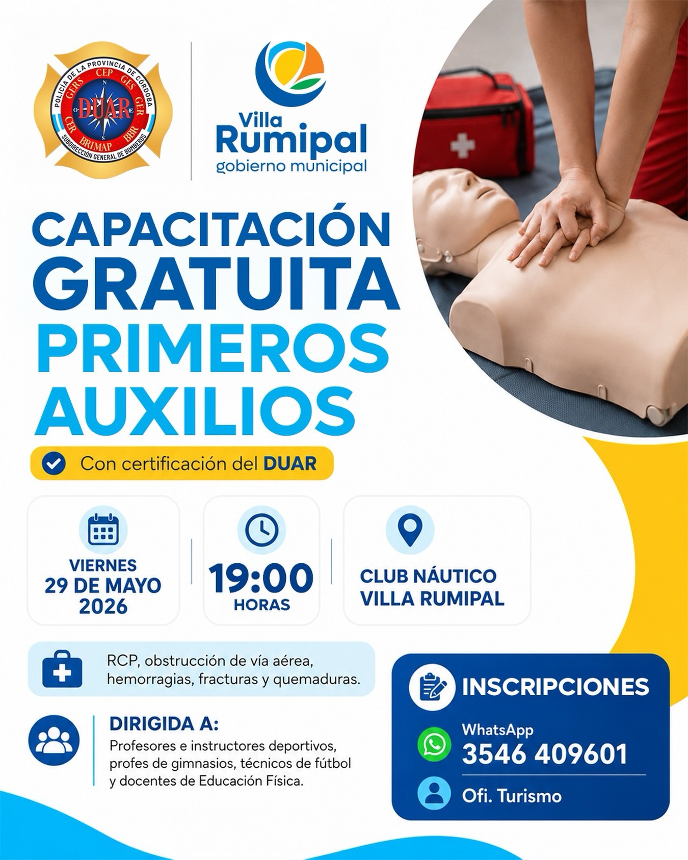 Villa Rumipal realizará una capacitación gratuita en primeros auxilios junto al DUAR-La Ola Digital