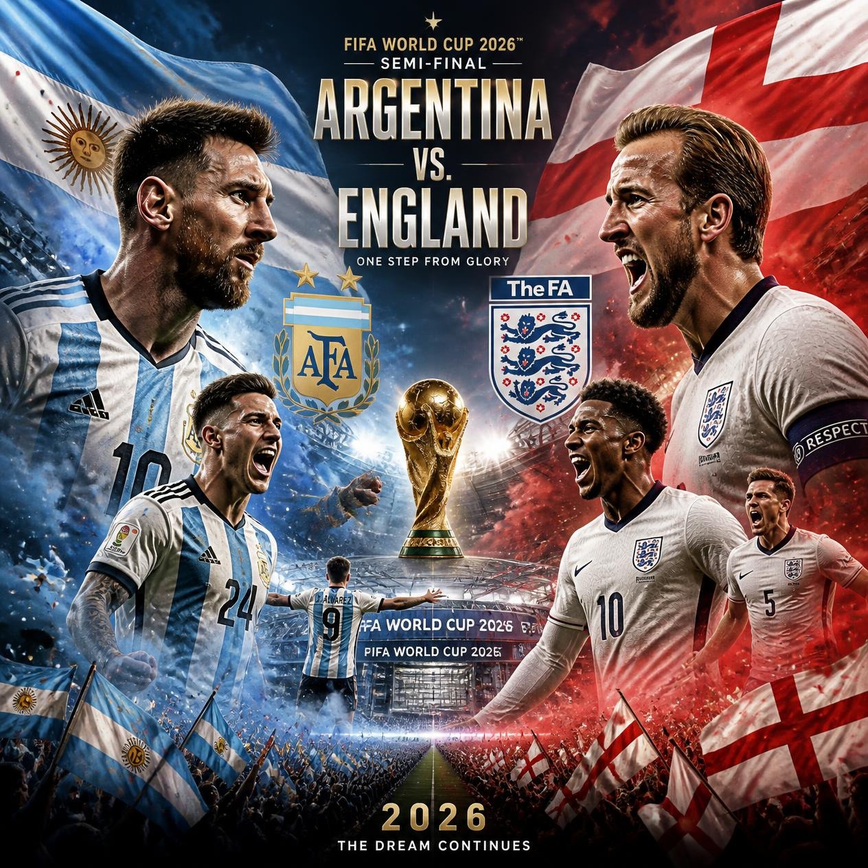 haceme una imagen para el enfrentamiento de argentina vs. inglaterra en las semifinales del mundial-La Ola Digital