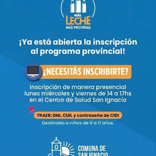 San Ignacio: están abiertas las inscripciones al programa “Más Leche, Más Proteína”