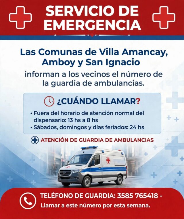 ¿A qué número de guardia de la ambulancia debo llamar en Villa Amancay, Amboy y San Ignacio?-La Ola Digital