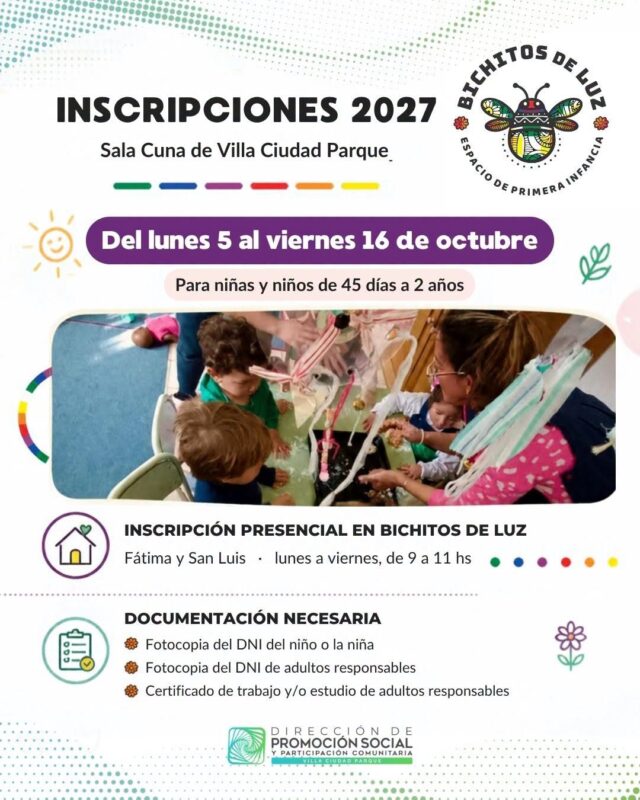 Abrieron las inscripciones 2027 para la Sala Cuna Bichitos de Luz de Villa Ciudad Parque-La Ola Digital