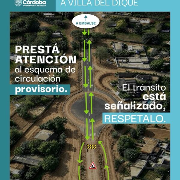 Villa del Dique: construyen una nueva rotonda sobre la Ruta Provincial Nº 5 y hay cambios en la circulación
