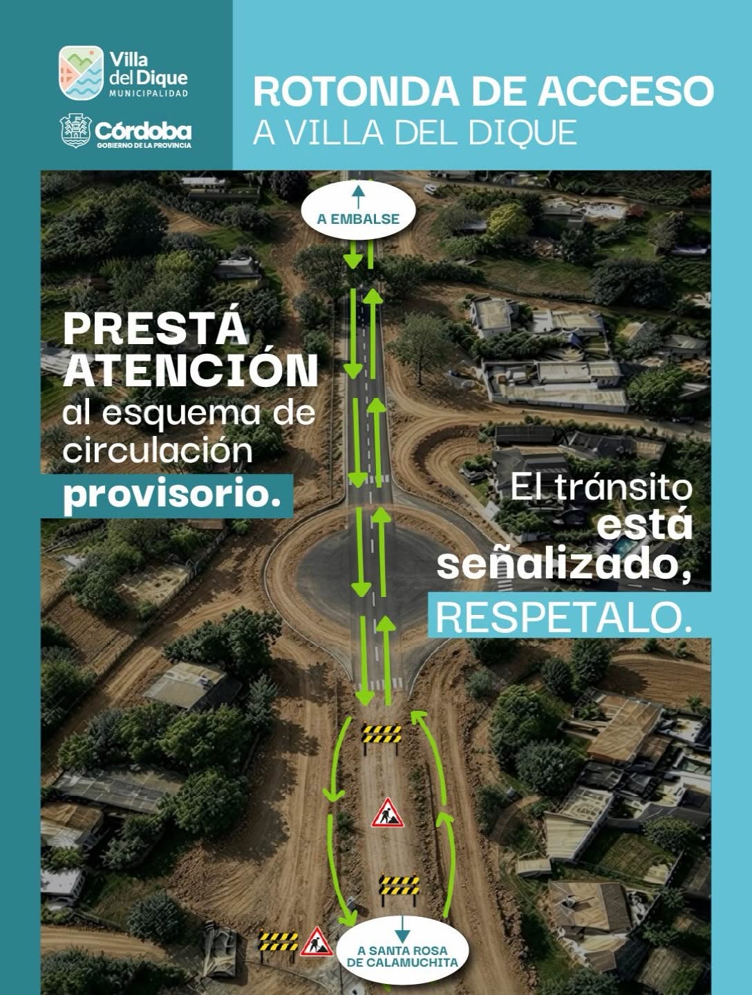 Villa del Dique: construyen una nueva rotonda sobre la Ruta Provincial Nº 5 y hay cambios en la circulación-La Ola Digital